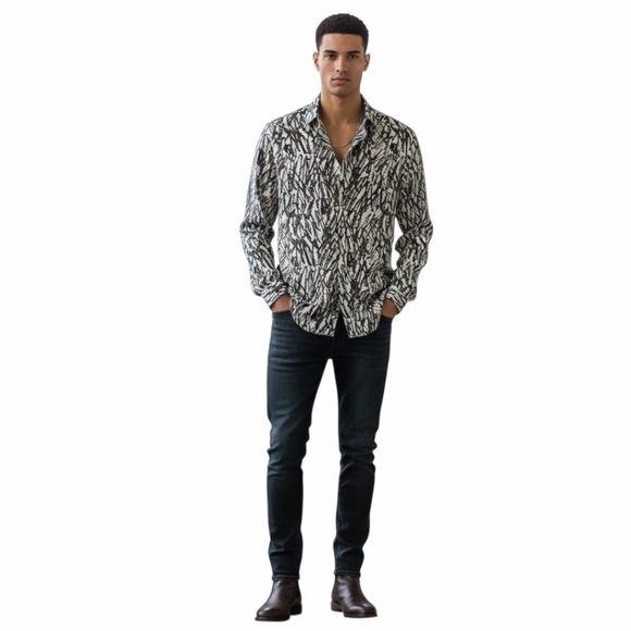 Sandro Paris Men’s Abstract Graphic Print Button Down Shirt Size M
